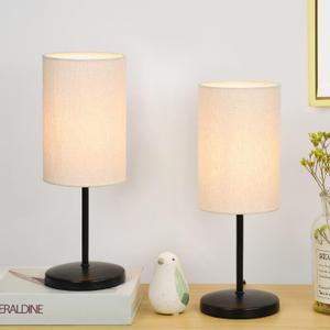 Lampwell Alee Small Table Lamp for Living Room,Set of 2,Modern Kids Night Table Lamp,4.33H12.21IN,Bulb Excluded,Black (Beige)