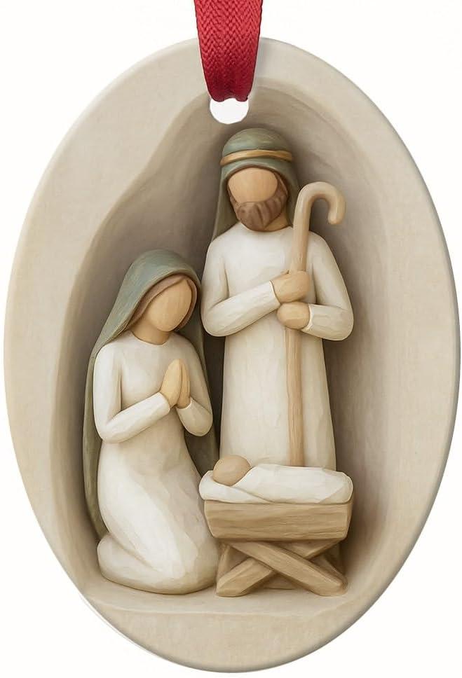 Christmas Ornaments 2025, Nativity Scene Oh Holy Night Ornament, Religious Christian Xmas Tree Decoration, Baby Jesus Birth Holiday Keepsake Gift for Family and Friends