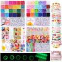 nikkiGuo 6380 PCS Jewelry Making Kit – 24 Colors Seed Beads, 24 Colors Clay, UV Color Changing & Glow Pony, Letter, Mixed Charms, Tools,Gift Box for DIY Bracelets