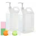 METAPACK 2 Pack 1 Gallon Jug with Pump, HDPE Plastic Laundry Detergent Container, Empty Square Jug for Liquid Soap, Oil, Sauces, Beverage, 4 Labels Included (Translucent)