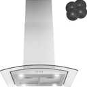 AKDY 30 in. Island Mount Range Hood, 3-Speed Fan and LED Lights in Stainless Steel with Tempered Glass, Convertible Range Hood Ducted to Ductless with 2-Sets of Carbon Filters