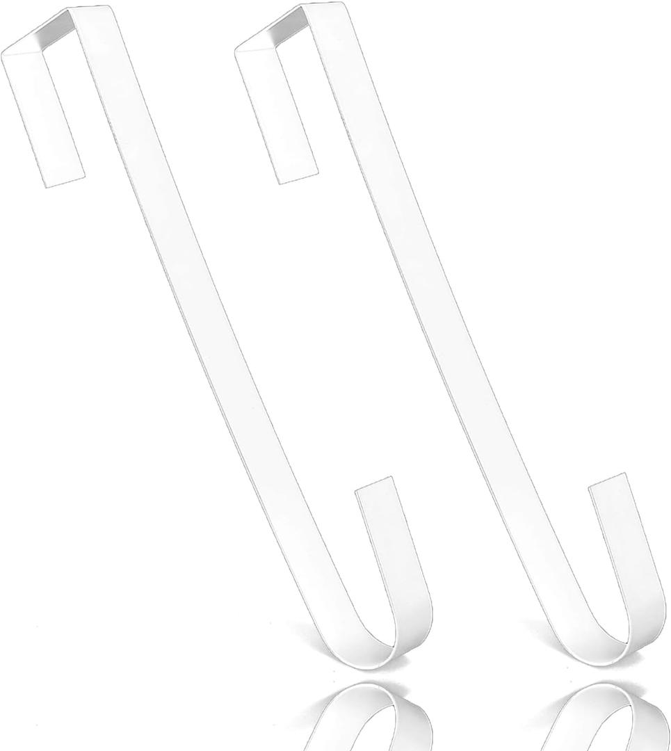 2 PCS Wreath Hangers for Front Door, 15" Wreath Hanger, Indoor or Outdoor Over The Door Wreath Hook Hanger for Easter Spring Halloween Xmas Wreath Decorations, Steel Material, 20lb Load BearingWhite