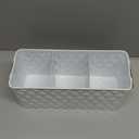 Silverware Caddy for Party Kitchen Flatware Holder for Countertop Metal White Diamond Pattern Embossed Cutlery Organizer with 3 Compartments for Utensils, Spoons, Knives, Forks, Cups,
