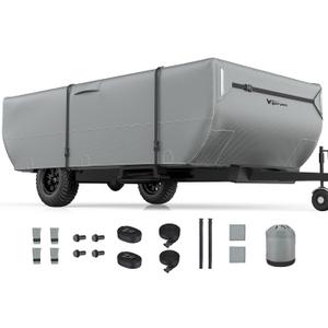 Pop Up Folding Camper Cover Fits 10'-12' Trailers, Upgraded 7 Layers Top Tent Trailer Cover, Anti-UV & Waterproof Folding Trailer Cover with Windproof Straps