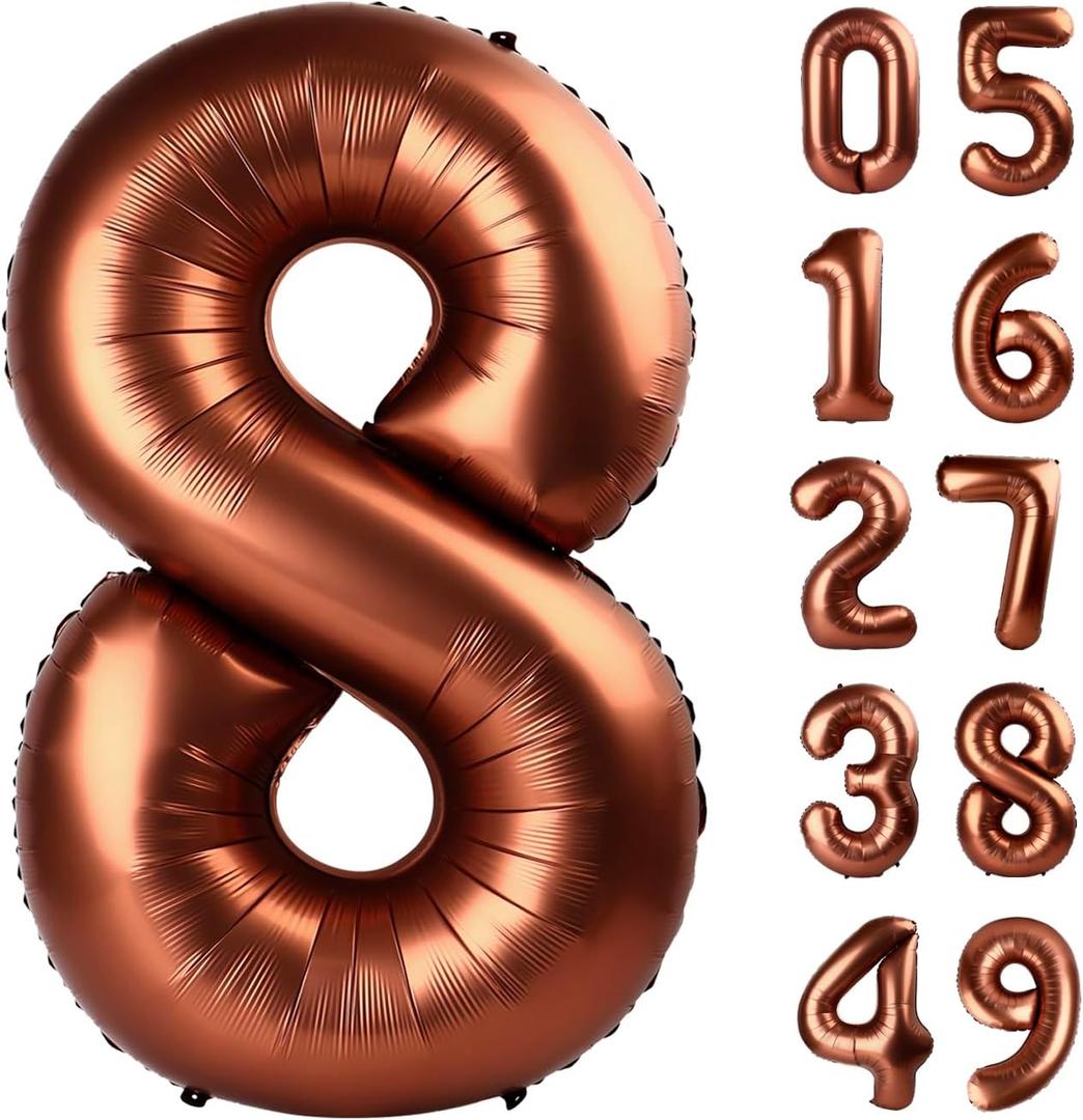 Dark Brown 8 Balloon,Foil Birthday Number Balloons,40 Inch Decorations 8th