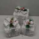 Set of 3 Christmas Lighted Gift Boxes with Plug, Indoor Outdoor Christmas Decorations with 60 LED Warm White Mini String Lights, Present Boxes with Silver Tinsel for Xmas Tree Porch Decor