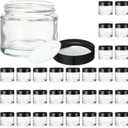34 Pcs 2 oz Clear Glass Jars with Black Lids Leakproof Round Airtight Jars Empty Cosmetic Jars with Inner Liners Lid for Candle Making Storing Lotions Spice Powder Liquid Sample Makeup (Black,clear)