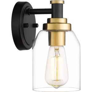 zeyu 1-Light Bathroom Sconces Wall Lighting, Modern Vanity Wall Lamp, Black and Gold Finish with Clear Glass Shade, ZG33B BK+BG