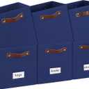 6-Pack Collapsible Fabric Storage Cubes with Handles & Label Holders, Closet Cube Home Organizer Bins (Navy Blue, 10.5*10.5*11 inch)