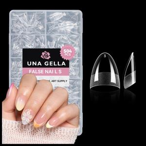 UNA GELLA Short Almond Gel Nail Tips: 504PCS Acylic Nail Tips Almond Shape Extra Short Pre Etched Half Cover 12sizes Salon Quality Soft Press On Nails DIY for Home Nails Extension