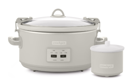 Crock-Pot 7 Quart Cook and Carry Slow Cooker with Touch Control, 4 Pre Programmed Settings, Removable Stoneware, and Locking Lid, Mushroom