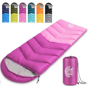 Sleeping Bag 4 Seasons Adults & Kids for Camping Hiking Trips Warm Cool Weather,Lightweight and Waterproof with Compression Bag,Indoors Outdoors Activities (Purple Pink)