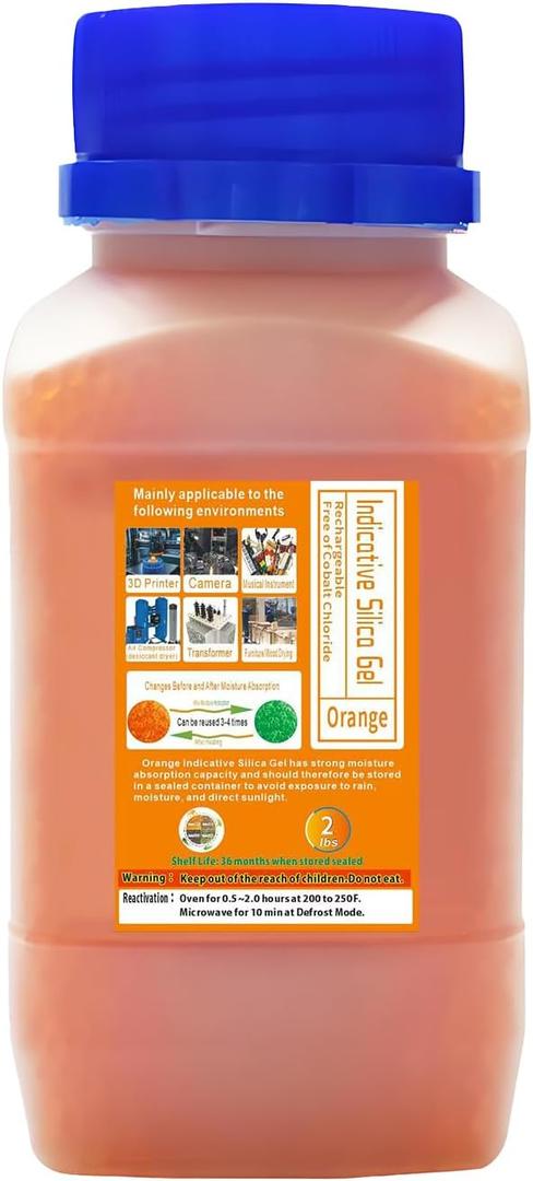Reusable Orange Silica Gel Desiccant Beads, Suitable for 3D Printing, Hardware and Electrical appliances to Absorb Moisture, Silica Gel Desiccant Particles, 2 LBS