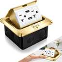 Hoolerry 1 Pack Pop up Floor Electrical Outlet Cover Box Kit with 4.8A USB Charger 20Amp Waterproof Weatherproof Floor Tamper Resistant Outlet Receptacle for Countertop Home (Gold)