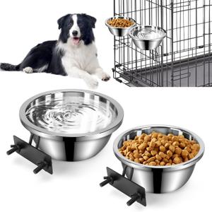 Dog Crate Bowls Hanging No Spill, 2 Pack 47oz & 56oz Crate Water Bowl Stainless Steel Kennel Food Bowl Water Dispenser Set Mountable Cage Accessories Metal Feeder Dish Coop Cup for Large & Medium Pet (XL(7.9*3.1'' & 7.1*3.5''), Thickened)