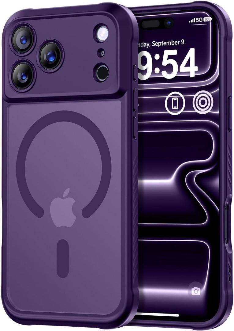Thomo Magnetic for iPhone 17 Pro Max Case, [Compatible with Magsafe] [Full Camera Protection] Translucent Matte Military Grade Shockproof with Anti-Fingerprint Phone Cover 2025, Deep Purple