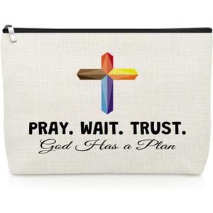 Christian Religious Makeup Bag Inspirational Scripture Gifts for Prayer Friend Sister Cosmetic Bag Bible Verses Gifts Christmas Birthday Present for Women Friendship Faith Mothers Day Travel Pouch