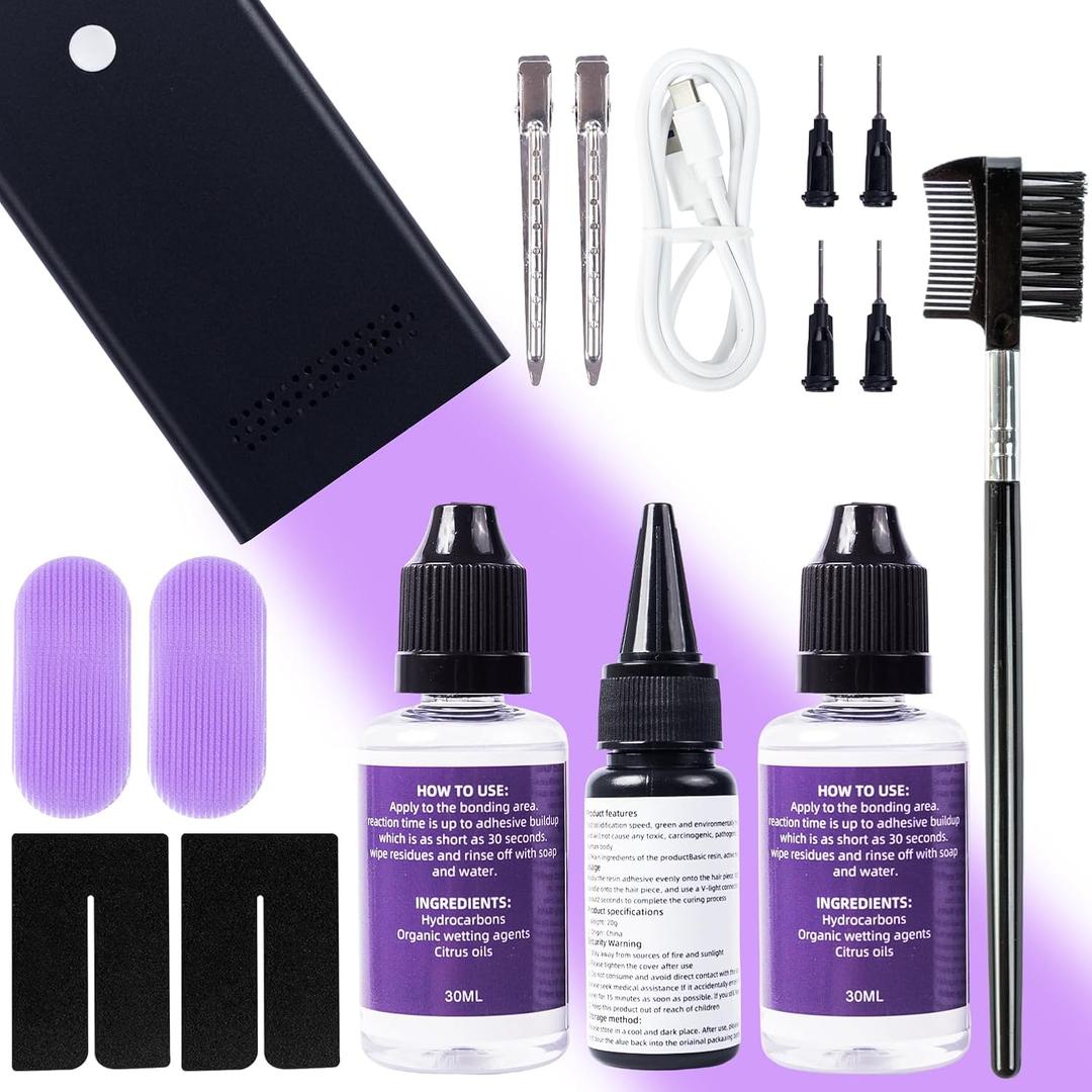 V Light Hair Extensions Kit, V Light Machine*1 v Light Hair Extensions Glue*1 Glue Remover *2 Hair Shield * 2 (Black Machine Set)