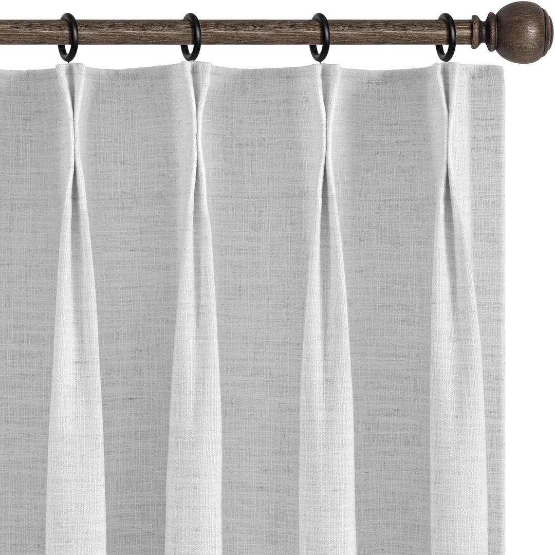 INOVADAY Pinch Pleated Curtains, 100% Light Blocking Linen Pinch Pleat Blackout Curtains for Bedroom, Thermal Insulated Blackout Drapes 2 Panels Set for Living Room - Beige White, W40 x L84