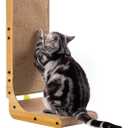 Poils bebe L Shape Cat Scratcher, 26.8 Inch Cat Scratchers for Indoor Cats, Protecting Furniture Cat Scratch Pad, Cardboard Cat Scratching with Ball Toy, Catnip, Large