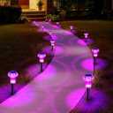 Valentine's Day Solar Lights Outdoor 8 Pack Mother's Day Solar Pathway Lights Outdoor Pink Purple Mushroom LED Waterproof Lighting Stake for Women Outside Yard Path Garden Lawn Landscape