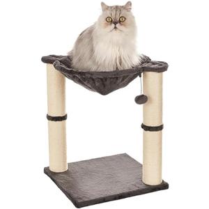Amazon Basics Cat Condo Tower with Hammock Bed and Scratching Post,Easy to Assemble,Plush Hammock,Interactive Hanging Ball, Durable Sisal Scratch Posts for Indoor Cats, 15.8 x 15.8 x 19.7 Inches, Gray