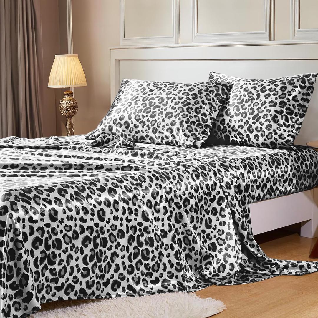 MR&HM Satin Sheets with Elastic Corner Straps, King Size Sheets Set, 4 Pcs Silky Bedding Set with 15 Inches Deep Pocket for Mattress, King