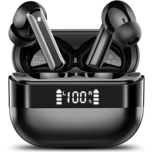 Wireless Earbuds, Bluetooth 5.4 Headphones HiFi Stereo, Bluetooth Earbuds with 4 ENC Mics, 48H Playtime Ear buds with LED Display Charging Case, IP7 Waterproof In Ear Earphones for Android iOS Black