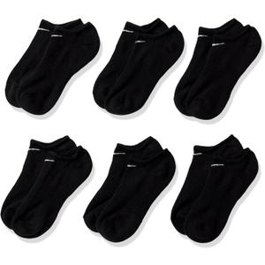 Nike Unisex Adult Everyday Cushioned Training No-Show Socks (6-Pack) | Mens and Womens (Medium, Black/White)