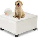NeColorLife Waterproof Square Ottoman Cover,Thick Stretch Velvet Slipcover for Footstool,Non-Slip Soft Furniture Protector for Pets and Dogs,Beige,Medium (M Length&Width:33"-37",Height:14"-20")