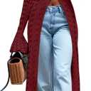 Cardigan Sweaters for Women Trendy Lightweight Crochet Long Duster Button Up Bell Long Sleeve Ruffle Knit Maxi Dress (Red, S)