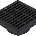 NDS 640 6-Inch Square Grate with Low-Profile Adapter Drain, Connects to 3-Inch and 4-Inch Drain Pipes and Fittings, for Small Lawns, Landscaping and Patios, Plastic, Black