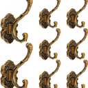 Zonon 8 Pcs Antique Gold Wall Hooks Set Vintage Coat & Towel Hooks for Entryway, Bathroom, Bedroom Decorative Heavy Duty Wall Mounted Unique French Country Curtain Holder for Keys, Hats Bags, Clothes
