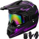 Youth Kids Motocross Helmet Motorcycle Dirt Bike Off-Road Mountain Bike BMX MX ATV Helmet with(Gloves Goggles Mask) 4Pcs Set - DOT Approved (Purple, M)