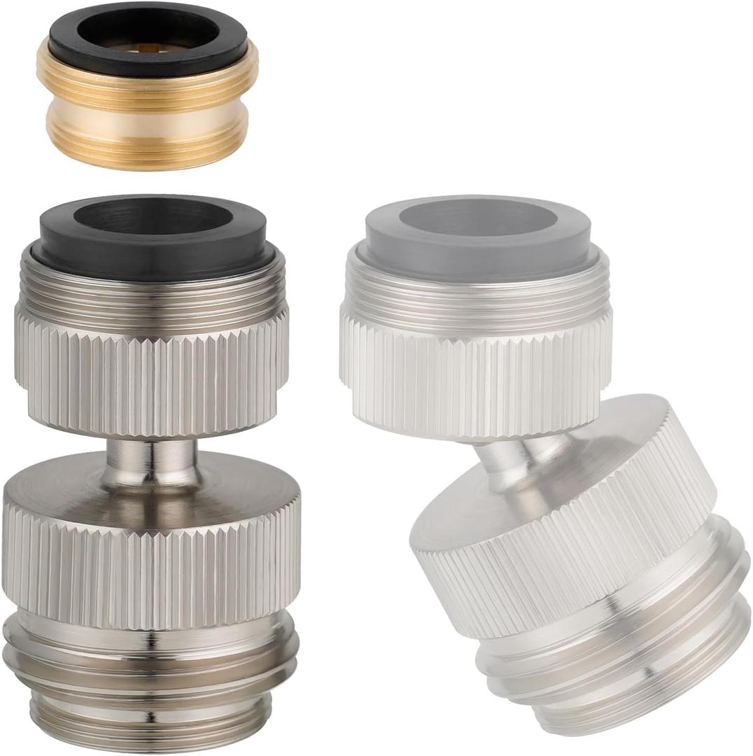 Hibbent Faucet Adapter Kit, Swivel Aerator Adapter to Connect Garden Hose - Multi-Thread Kitchen Sink Faucet to Garden Hose Adapter 3/4 Inch - Brushed Nickel