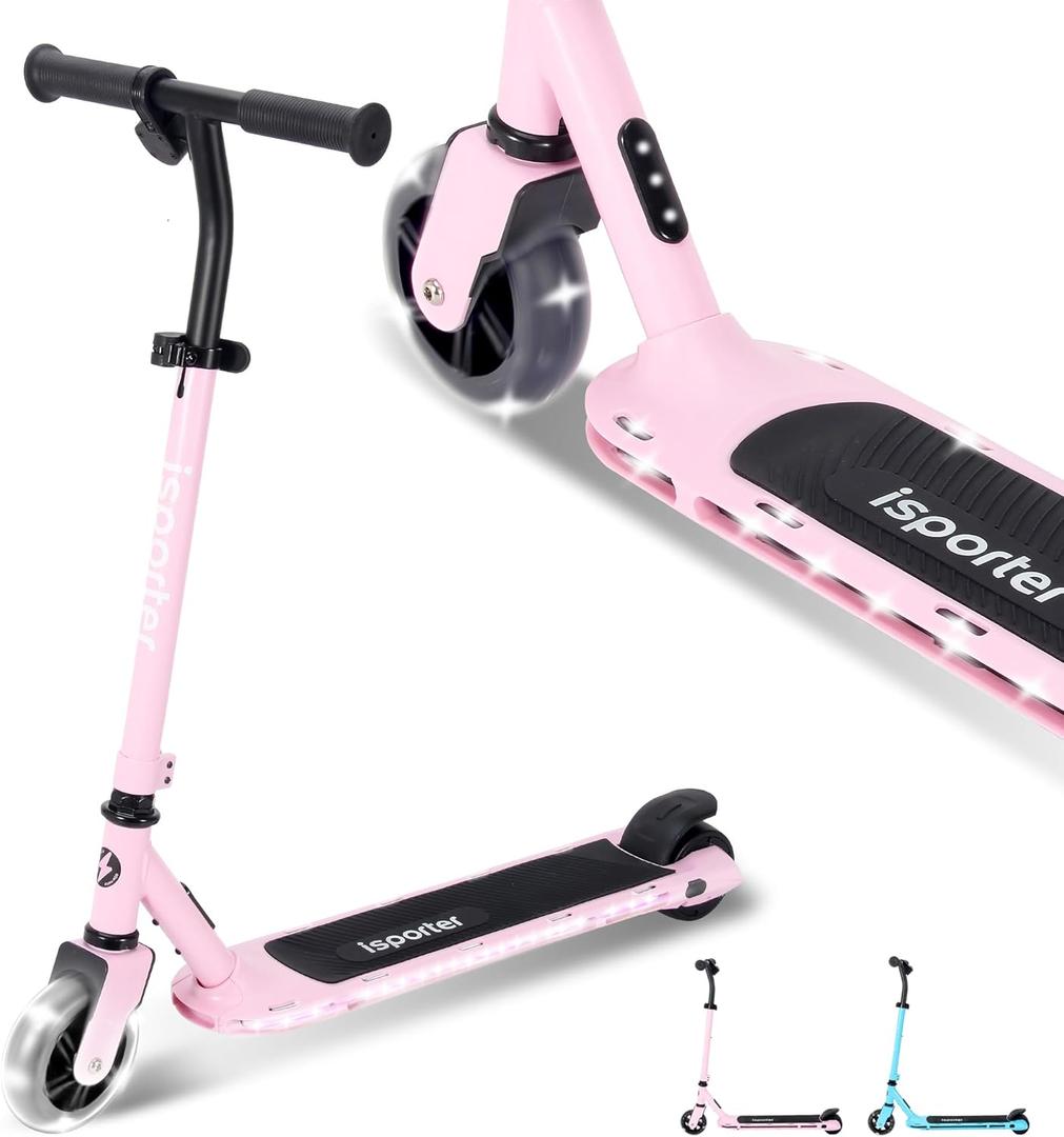 Aero iSporter Kids Electric Scooter | Hand Accelerator & LED Lights | Electric scooters for Boys Girls Ages 6-12 | Rubber Deck Mat, Battery Indicator& Adjustable Heights