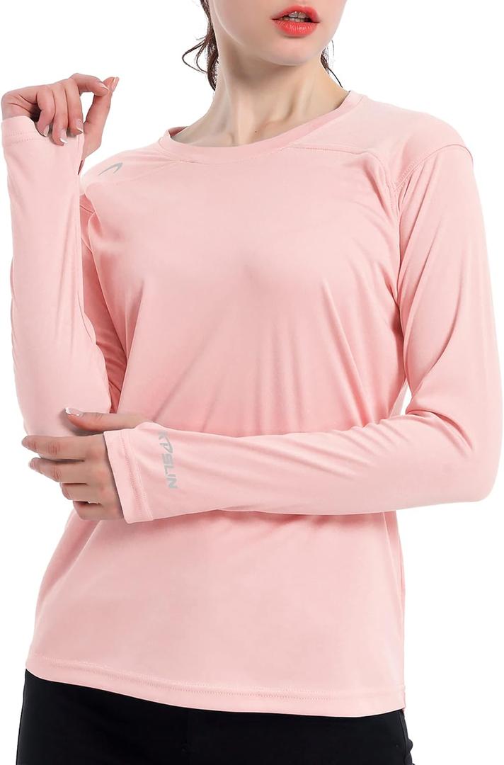 Women's Sun Protection Long Sleeve Shirts | UPF 50+ UV Rash Guard Swim Shirt, Workout Hiking Running Fishing Athletic Tops (Pink, S)