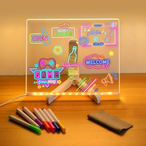 LED Note Board with Colors, 7 Colors Acrylic Message Board with Light, LED Drawing Board Gifts for Kids, Dry Erase Board with Adjustable Stand for Office School Home Decor (5.9 * 5.9 in)