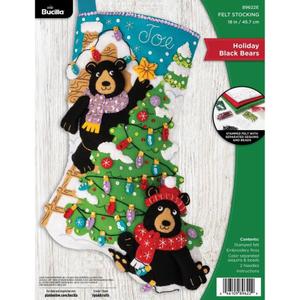 Bucilla Felt Applique 18" Stocking Making Kit, Holiday Black Bears, Perfect for DIY Arts and Crafts, 89622E
