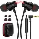 Wired Headphones Earphones for Laptop PC Chromebook Noise Isolating Ear Buds with 3.5mm Plug in Audio Jack Microphone HiFi Stereo Clear Call Volume Control for Kindle Fire/Switch/Android/MP3 School (Black)