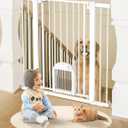 Babelio 36" Tall Upgraded Baby Gate with Cat Door, 29-43" Auto Close Durable Dog Gate for Stairs, Doorways and House, Easy Walk Thru Safety Gate with Pet Door Includes 4 Wall Cups, White