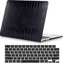 Compatible for MacBook Air 15 inch Case 2026 M5, 2023-2025 M4/M3/M2 A3448 A3241 A3114 A2941, Crocodile Skin Alligator Skin PU Leather Hardshell & Keyboard Cover for Mac Air 15 inch Case, Black