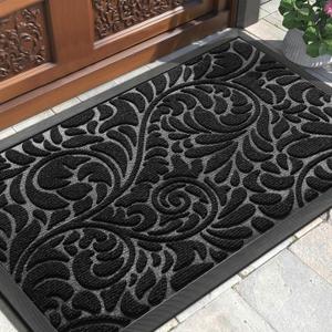 Yimobra Welcome Mat, Heavy Duty Non-Slip Outdoor Mats for Front Door, All-Weather Waterproof Sturdy Doormat, Low Pile Entry Mat Indoor for Garage and Patio, Easy Clean, 29.5x17, Black