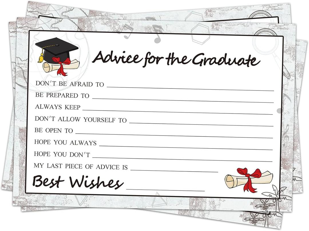 2 x Fibevon Graduation Wish & Advice Cards - 50PCs Graduate Party Supplies Advice Card for Class of 2025 Graduations Party, Graduation Favors Cardes for High School/College/Senior School (4x6 in, Black,White)