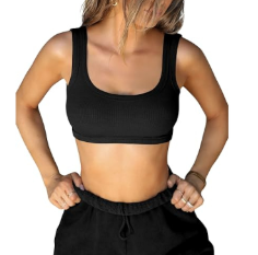 XUNYU Square Neck Tank Top for Women Ribbed Padded Crop Top with Built in Bra U Back Sexy Going Out Tops Basic Casual Summer (White)