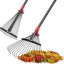 Rake for Leaves, Adjustable Garden Leaf Rakes for Lawns Heavy Duty, Metal Rake with 18 Clog-Free Tines, 9”-17” Collapsible Head, 6 ft Long Handle, Yard Tools for Gardening Camping Fast Cleanup