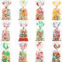 CCINEE Christmas Cellophane Bags,Xmas Assorted Treat Bags with Twist Ties Candy Cookie Bags for Party Supplies,144PCS