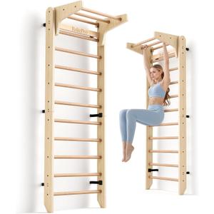Multi-Function Gymnastics Swedish Ladder,Wall Mounted Wooden Gymnastics Bar,Indoor Home Gym for Kids & Adults
