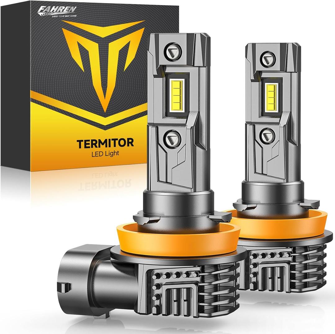FAHREN H11/H8/H16 Fog Light Bulbs, 16000LM 800% Brightness Upgraded 6500k cool white Driving Fog Lights, 60000HRS Lifespan Replacement H8 H16 Fog Bulbs, 1:1 Mini Size, Plug and Play, Pack of 2.