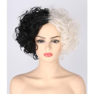 Topcosplay Women Wigs Short Curly Afro Fluffy Black and Blonde Wigs Cosplay Costume Wig